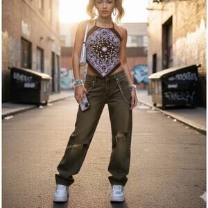 Design by Olivia Bandana Tube Top Women's Size M Black White Cropped Summer Y2K